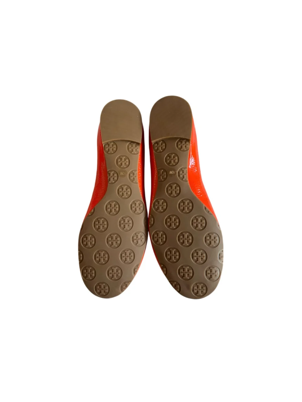 Tory Burch ORANGE Habanero Pepper Patent Pebbled Leather Ballet Flats 10
